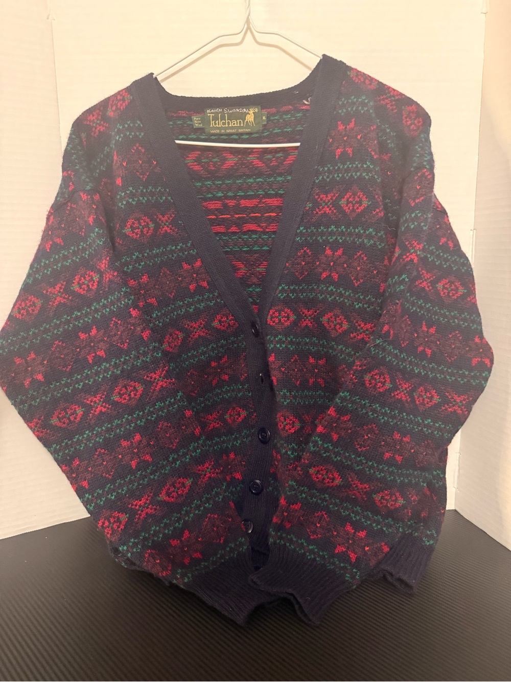Vintage Women's Navy Fair Isle Button Cardigan Sweater